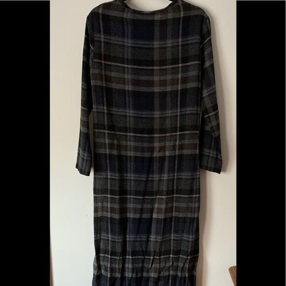 Zara dark blue/green/grey high/low long sleeved dress, checkered, size Small - Picture 6 of 7